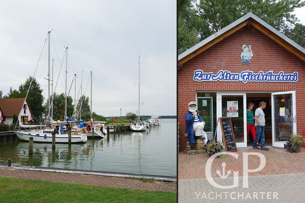 Im Hafen Rankwitz an der Alten Fischräucherei kann ein Zwischenstopp eingelegt werden.<br />Am Kiosk gibt es die besten Matjesbrötchen in der ganzen Gegend und im Restaurant eine große Auswahl schmackhafter Fischgerichte.