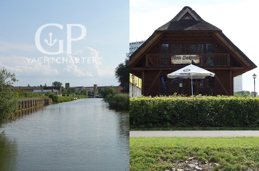Nachdem wir den Kummerower See überquert haben, fahren wir wieder die Peene entlang bis nach Malchin.<br />Am Ortseingang Malchin hinter den Silokanal befindet sich links ein Sportboothafen mit dem Gasthaus Zum Seehund.