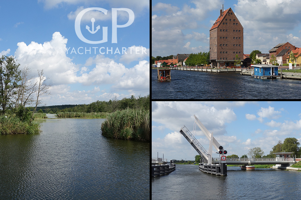 Am nächsten Tag passieren wir Punkt 9:00 Uhr die Kahldenbrücke. Mit gemütlichem Tempo (die Loitzer Brücke öffnet erst 11:00 Uhr) fahren wir die Peene entlang und geniesen die Natur.